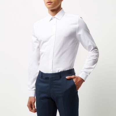 White formal textured slim fit shirt